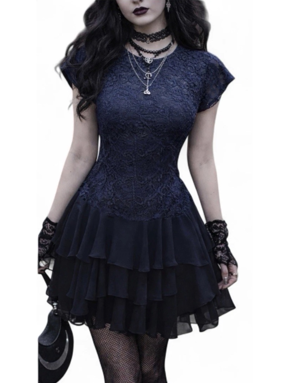 Vintage 80’s Lace Ruffle Retro Grunge Fairy Whimsy Goth Party Dress Size Small